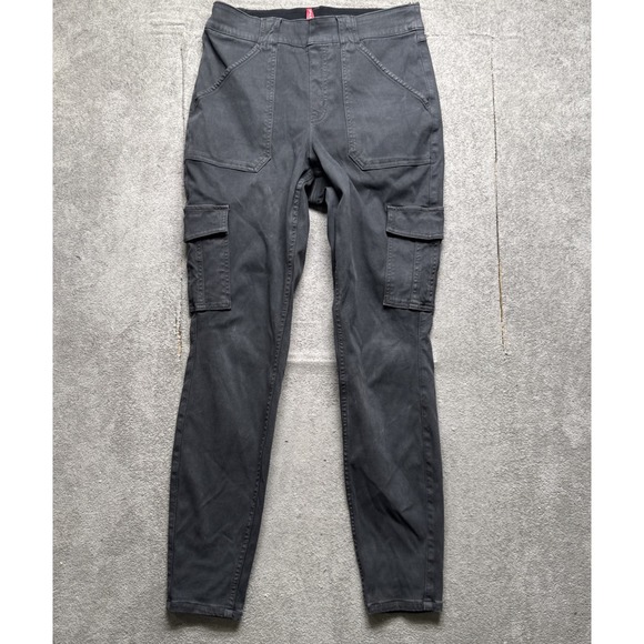 Spanx Gray Cargo Pants Women's Large Slim Fit Stretch Utility Pockets Athleisure - Picture 1 of 10